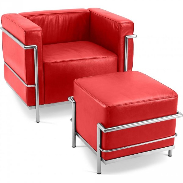 Fauteuil avec repose-pieds simili cuir